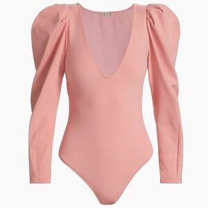 Free People Intimately Va Va Voop Deep V-Neck Puff Long Sleeves Bodysuit Sz XS